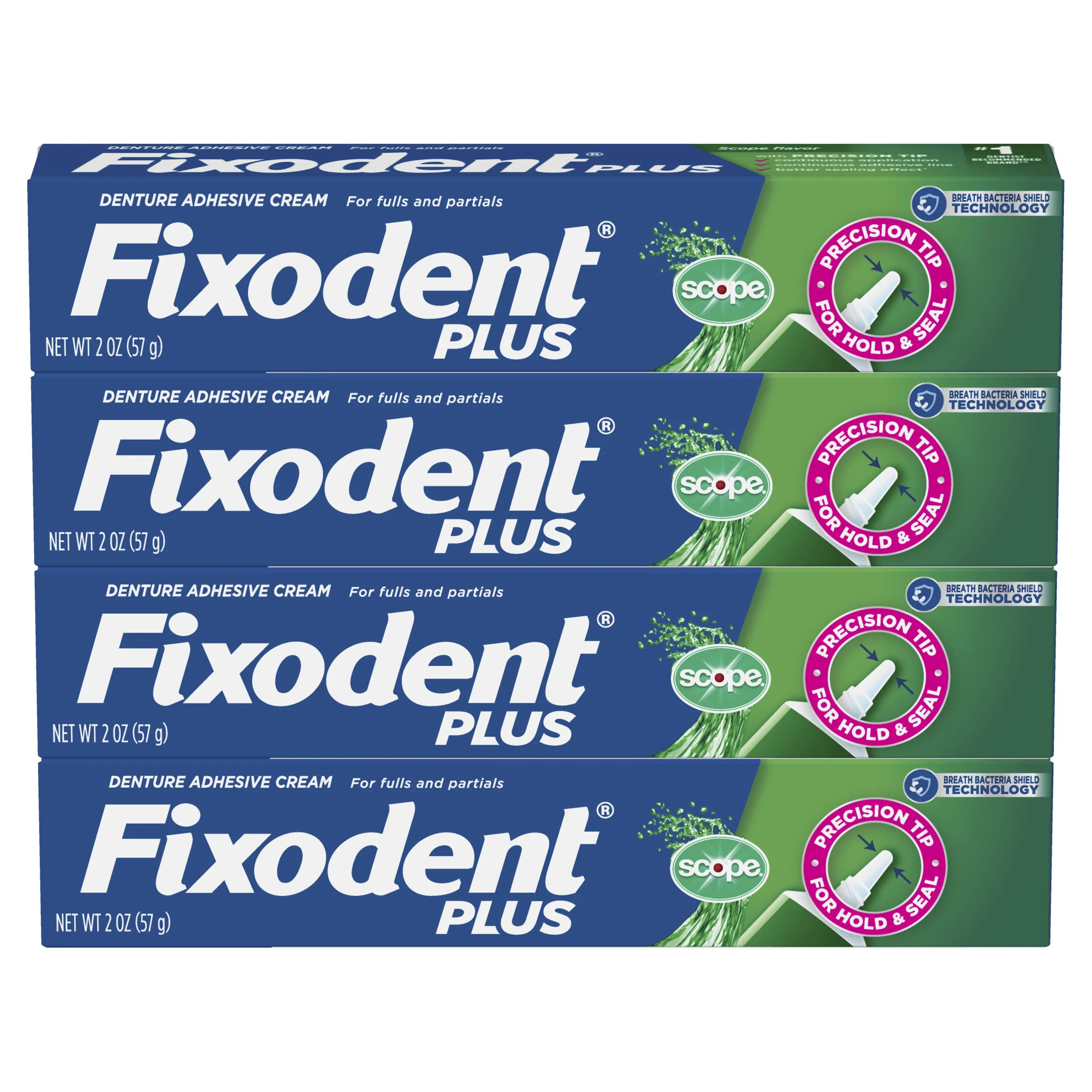 Fixodent Plus Scope Secure Denture Adhesive 2.0oz (Pack of 4) Ecomm