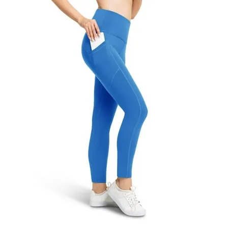 Womens High Waist Leggings with 3 Pockets | Tummy Control Yoga Workout Pants | 7/8 Length