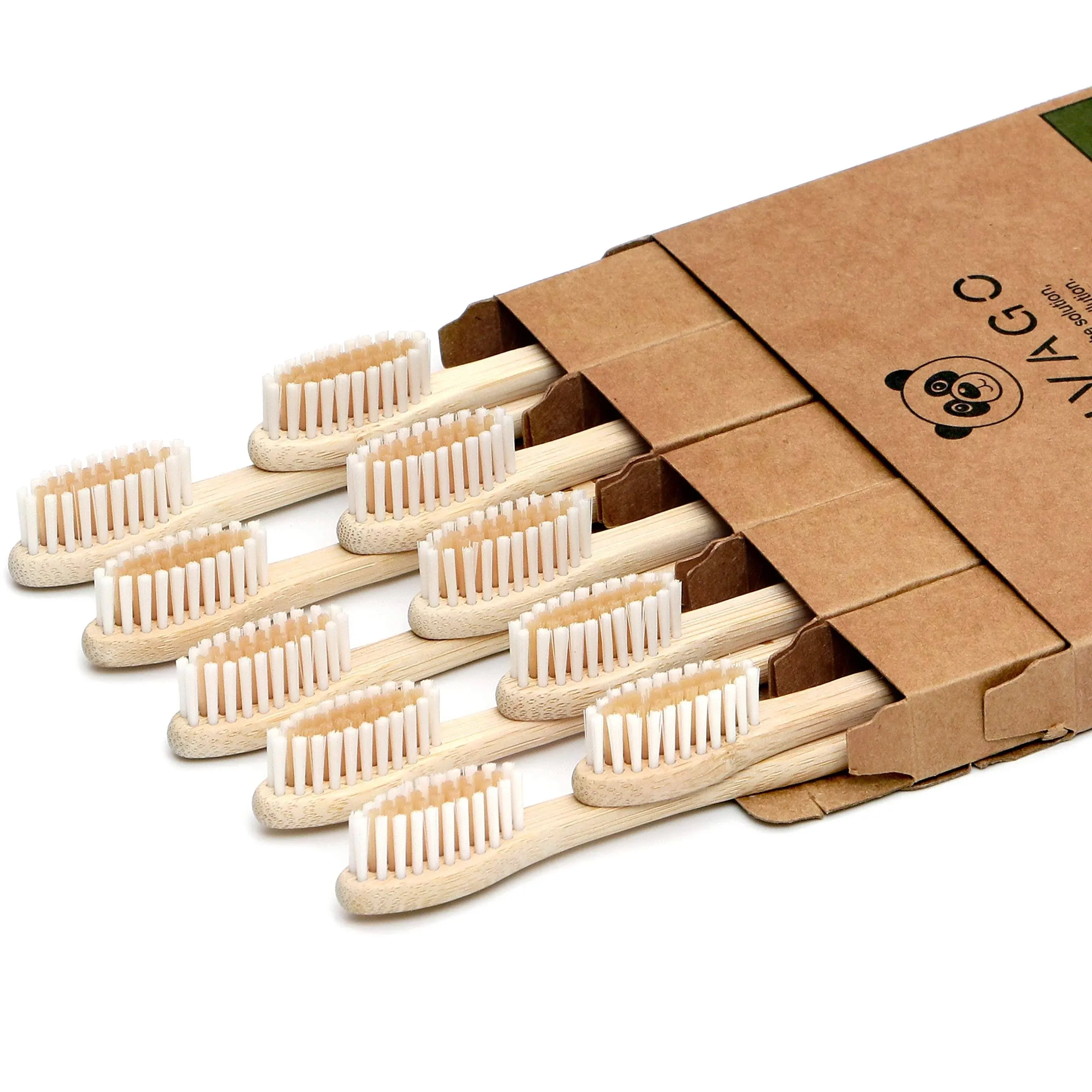 Vivago Biodegradable Bamboo Toothbrushes 10 Pack - BPA Free Soft Bristles Toothbrushes, Eco-Friendly, Compostable Natural Wooden Toothbrush