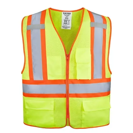 High Visibility Safety Vests - KAYGO KG0100 Safety Vests Reflective with Pockets and Zipper ANSI/ISEA 107-2015 Type R Class2 Not FR