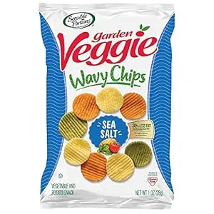 Sensible Portions Garden Veggie Wavy Chips, Sea Salt, Snack Size, 1 Oz (Pack of 24)