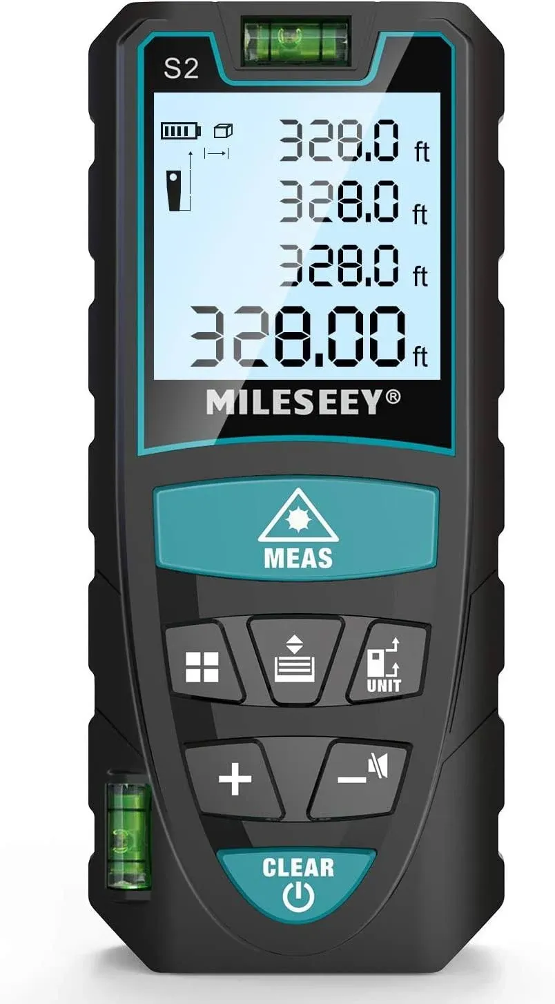 Mileseey by RockSeed Laser Measure - Accurate 165 Feet Digital Laser Distance Meter with 2 Bubble Levels, Backlit LCD, M/in/Ft Unit Switching, Pythagorean Mode - Ideal for Measuring Distance, Area, and Volume (165 Feet)