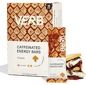 Verb Energy - S'mores Caffeinated Snack Bars - 110-Calorie Low Sugar Energy Bar - Nutrition Bars - Vegan Snacks - Gluten Free with Organic Green Tea, 26g (Pack of 16)