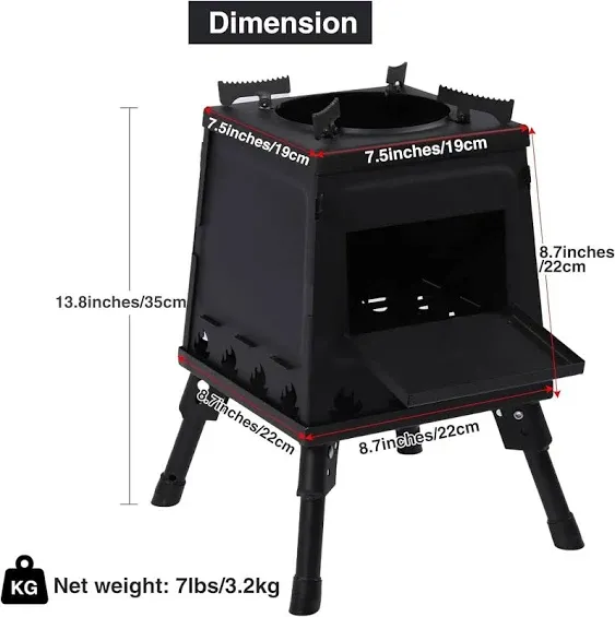 Wood Burning Camp Stove, Portable Cast Iron Camping Wood Stove, Black Woodstove