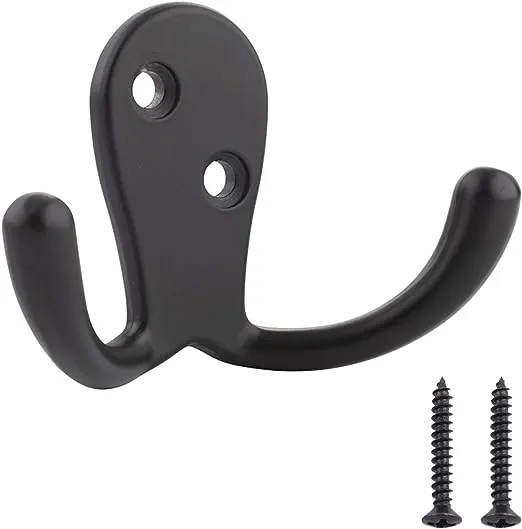 Amazon Basics Curved Zinc Robe Hook - Flat Black, 5-Pack