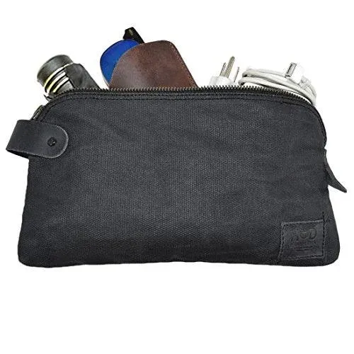 Hide & Drink, Large All Purpose Dopp Kit Utility Bag, Waxed Canvas, Handmade, Charcoal Black