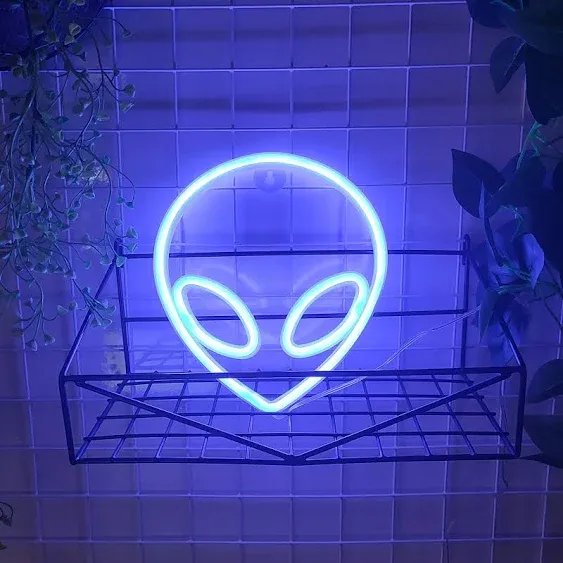 JYWJ Alien Neon Light,USB or 3-AA Battery Powered Neon Signs,LED Desktop Wall Decoration,Various Parties,Decoration of Business Premises(Pink+Blue)