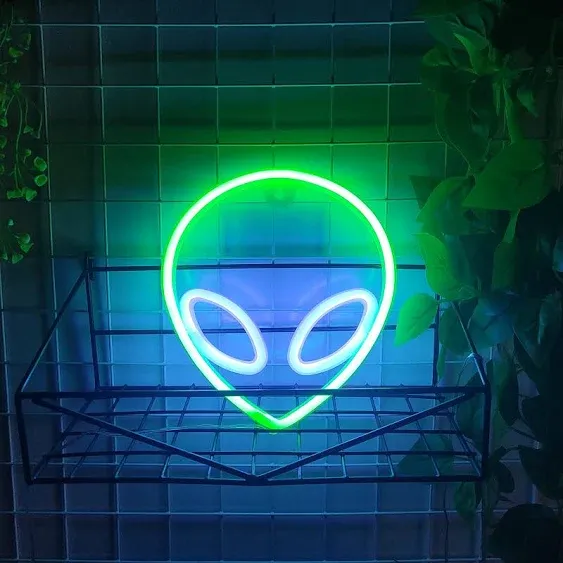 JYWJ Alien Neon Light,USB or 3-AA Battery Powered Neon Signs,LED Desktop Wall Decoration,Various Parties,Decoration of Business Premises(Green+Blue)