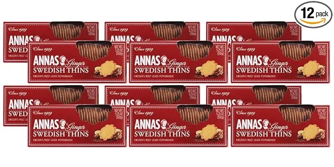 Annas Thins - Ginger Pepparkakor - 5.25 Ounce (Pack of 12) non GMO + Vegan