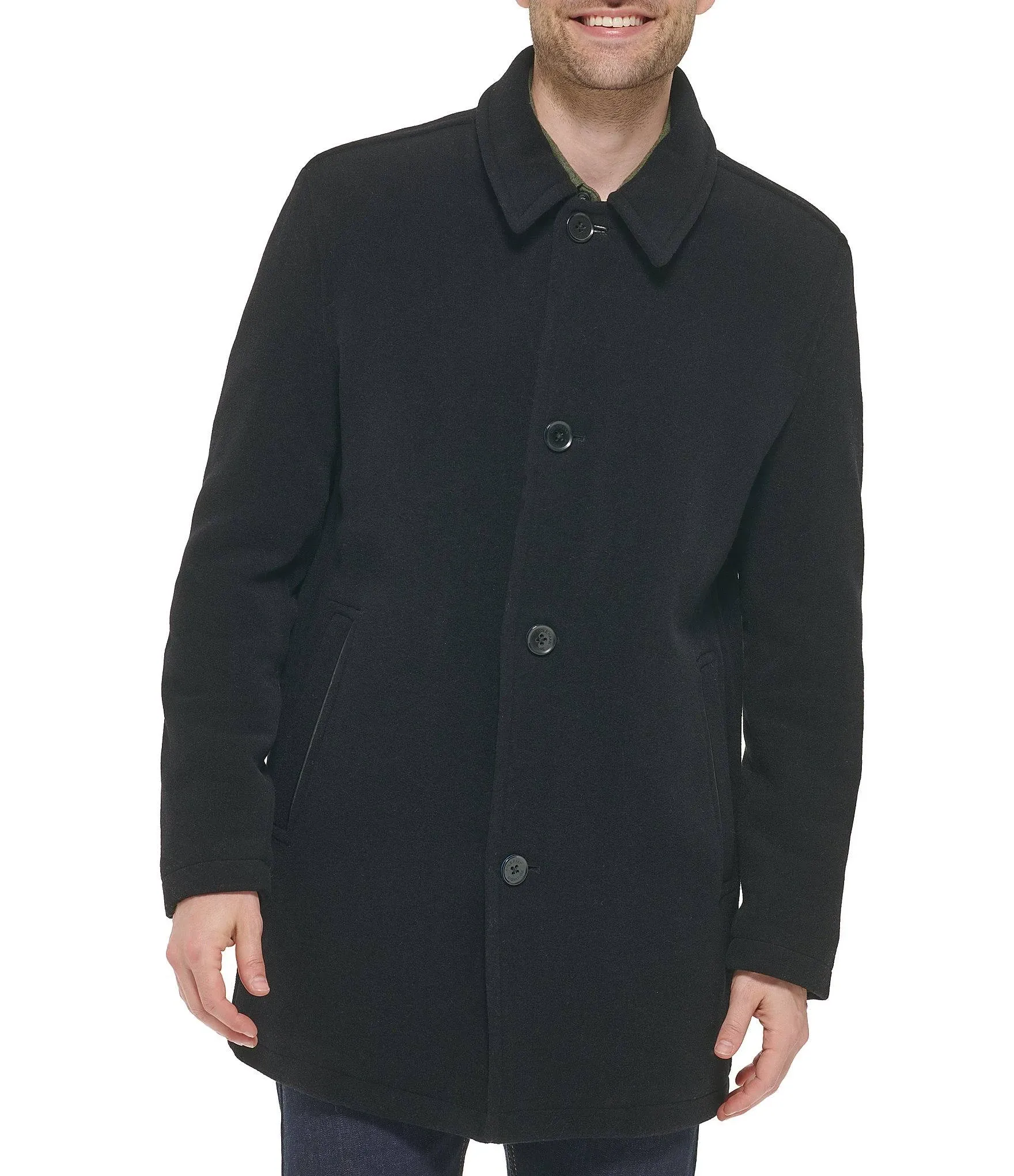 Cole Haan Men's Button Up Wool Plush Car Coat