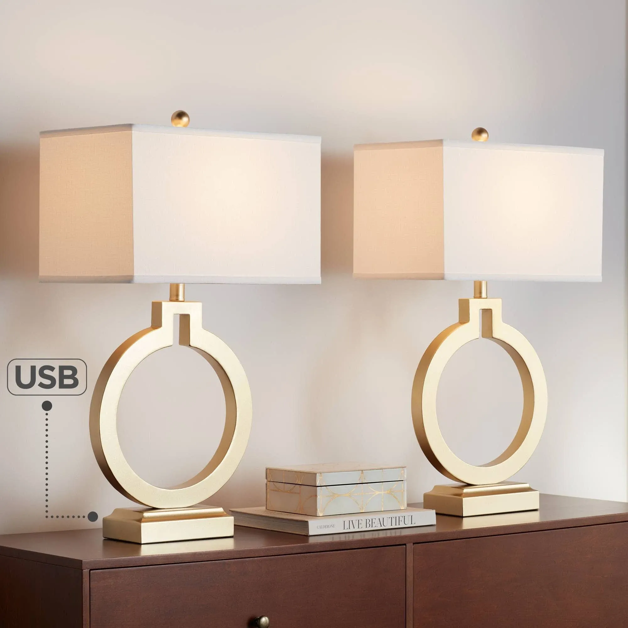 360 Lighting Modern Table Lamps 28 1/2" Tall Set of 2 with USB Charging Port ...