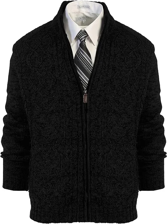 Gioberti Mens Heavy Weight Cardigan Twisted Knit Full-Zipper Sweater