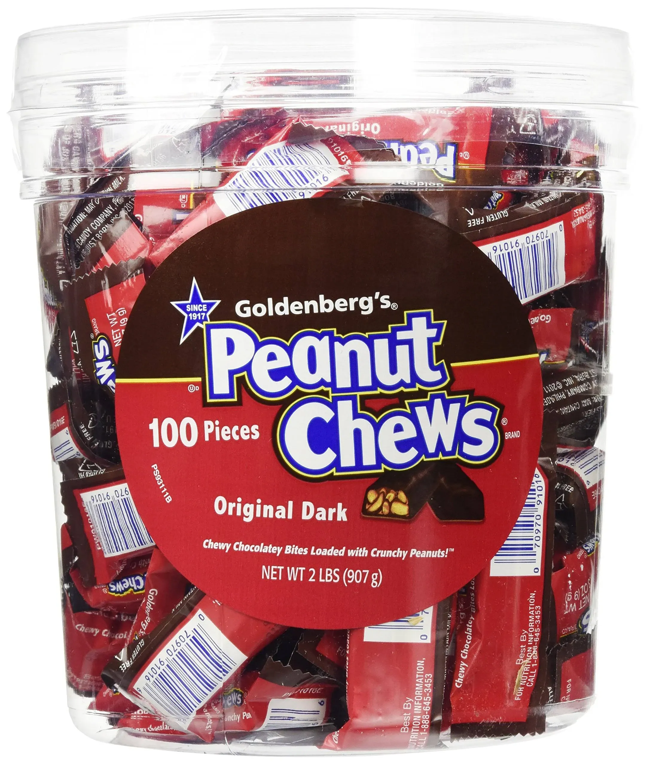 Original Dark Chocolate Goldenberg&#039;s Peanut Chews, 2 Lbs From (Jersey Candy)