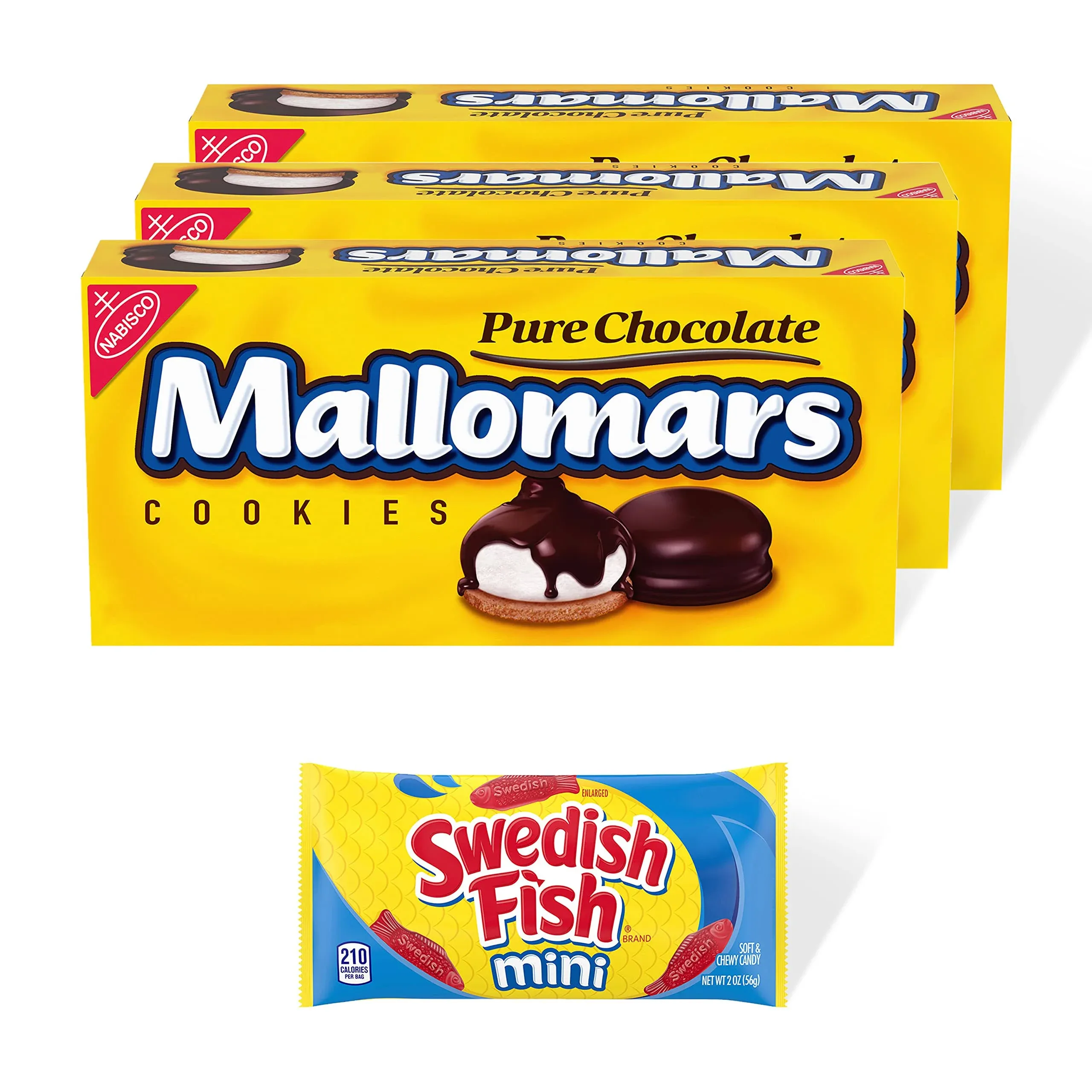 Mallomars Chocolate Cookies, 3 - 8.2 oz Boxes + Bonus Swedish Fish Mini Soft and ...