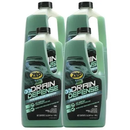 Zep Drain Defense Pipe Build-Up Remover - 64 Ounces (Case of 4) Zldc64 - Professional Strength Liquid Pipe Build Up Remover