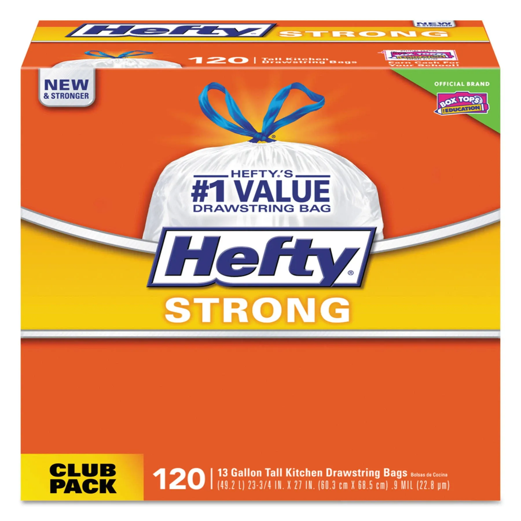 Hefty Strong Tall Kitchen Bags, Drawstring, Strong, 13 Gallon, Club Pack - 120 bags