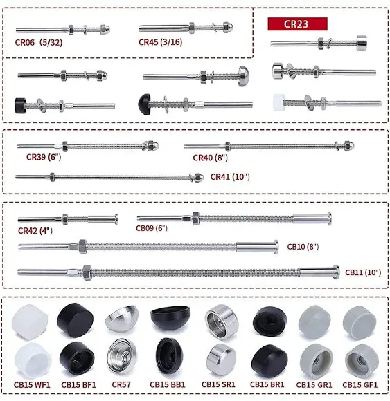 20Pack Cable Railing Kit Hand Swage Threaded Stud Tensioner for 1/8&#034; Cable Overa