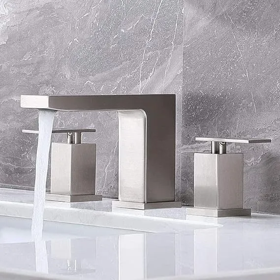 Senlesen Brushed Nickel Widespread Bathroom Basin Sink Faucet Vanity 2 Handles 3 Holes