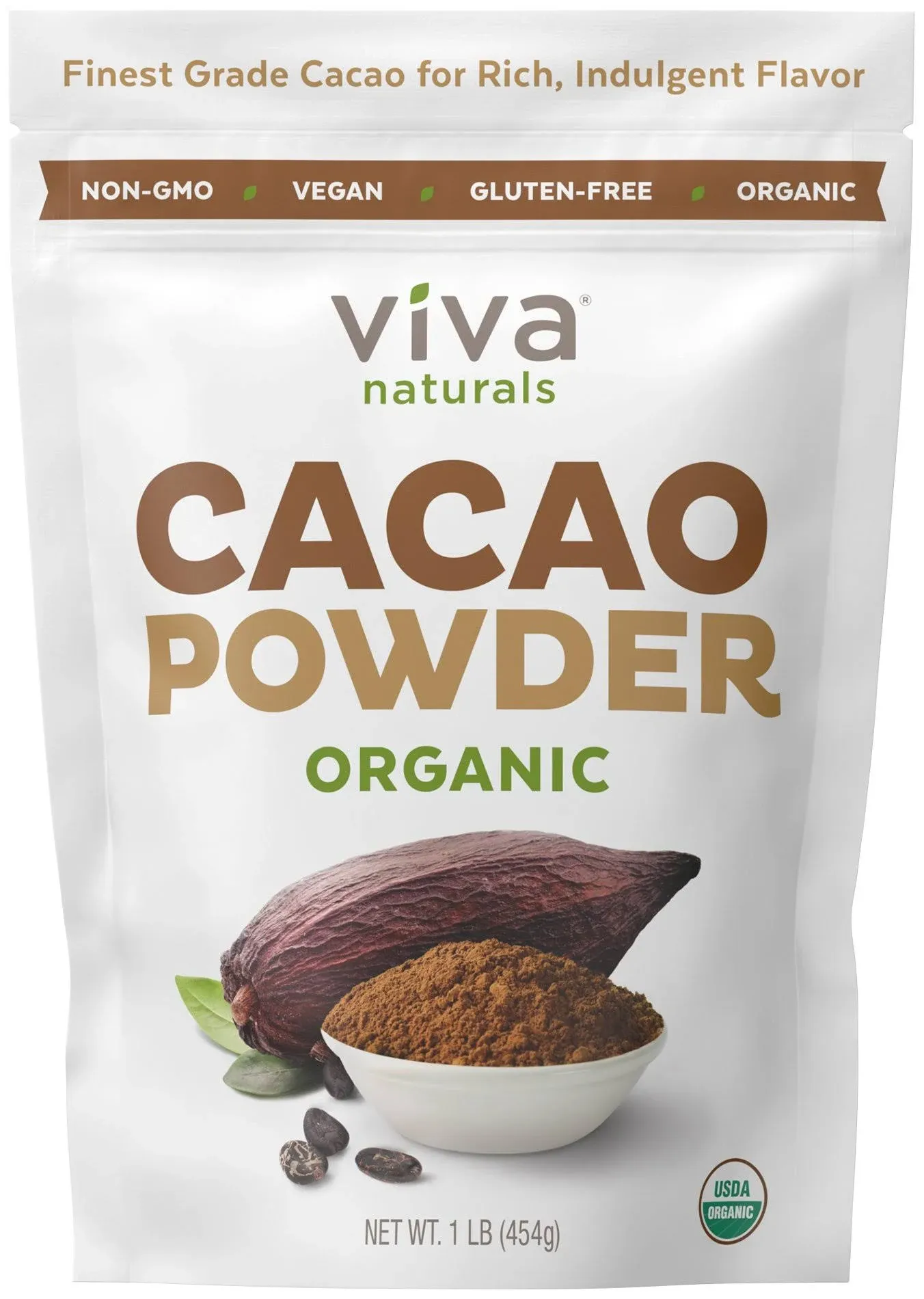 Organic Cacao Powder, 1lb - Unsweetened Cocoa Powder With Rich Dark Chocolate Flavor, Perfect for Baking & Smoothies - Certified Vegan, Keto & Paleo, Non-GMO & Gluten-Free, 454 g