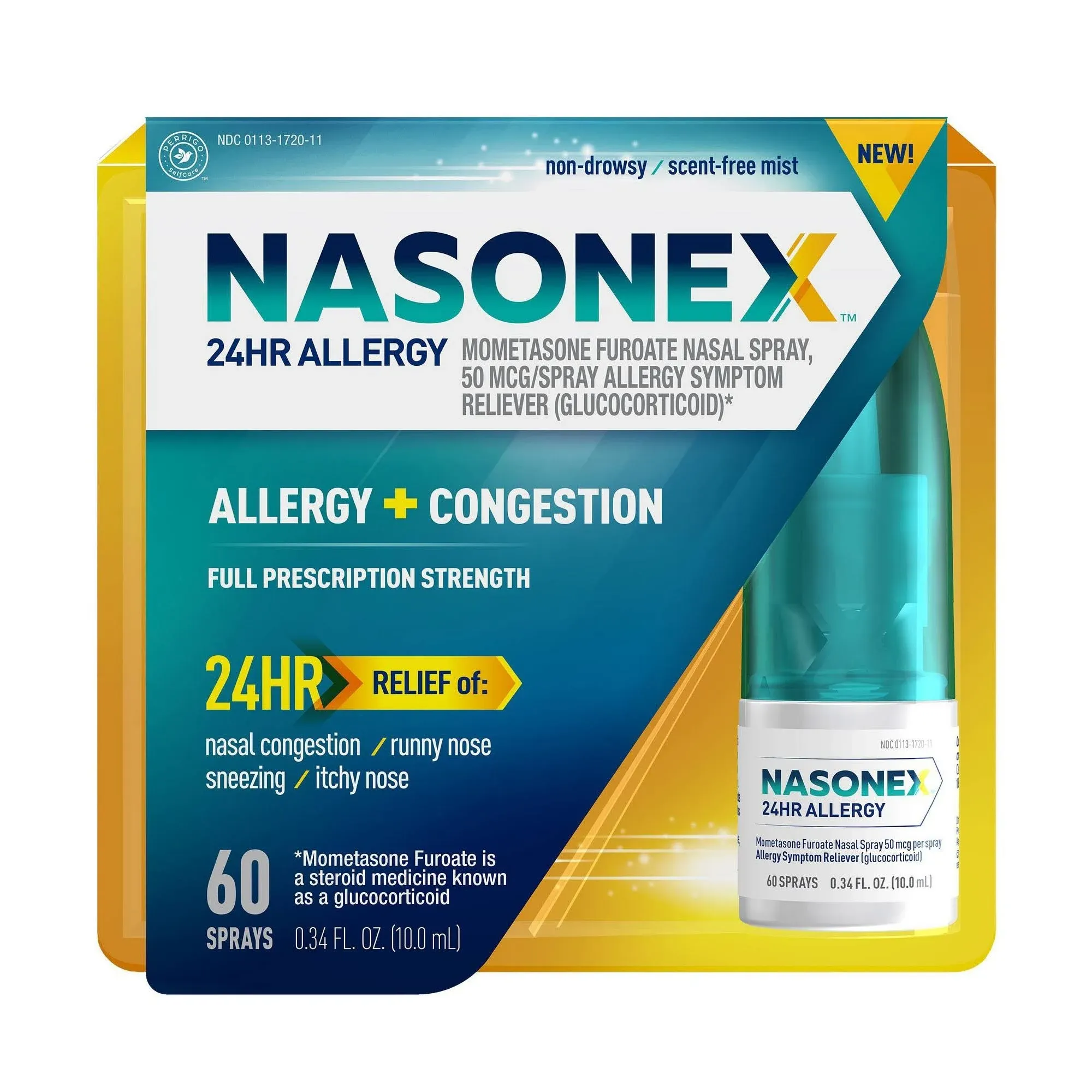 24HR Allergy + Congestion Nasal Spray Non Drowsy 60 sprays New Exp 07/2024