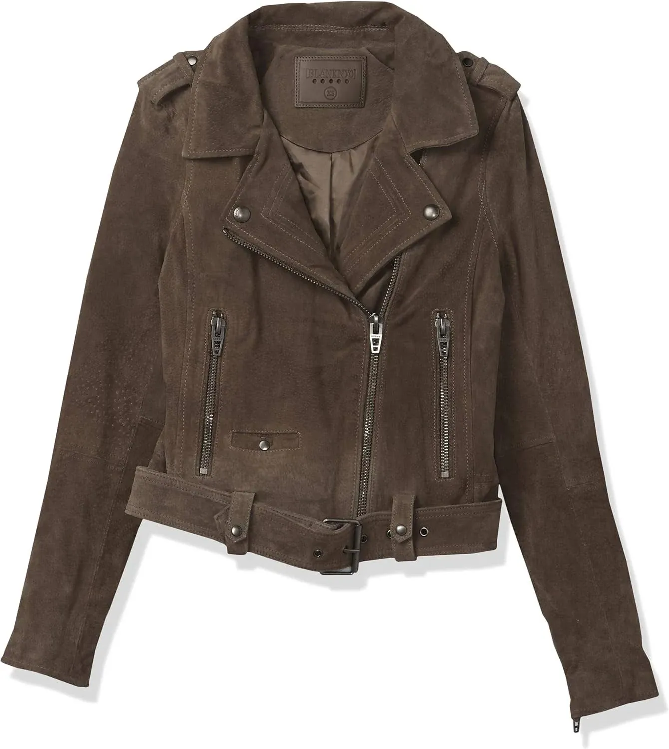 [BLANKNYC] womens Luxury Clothing Cropped Suede Leather Motorcycle Jackets, Comfortable & Stylish Coats