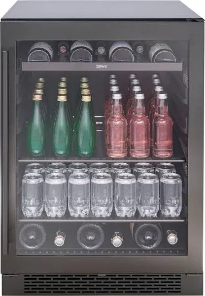 24" Black Stainless Single Zone Beverage Cooler