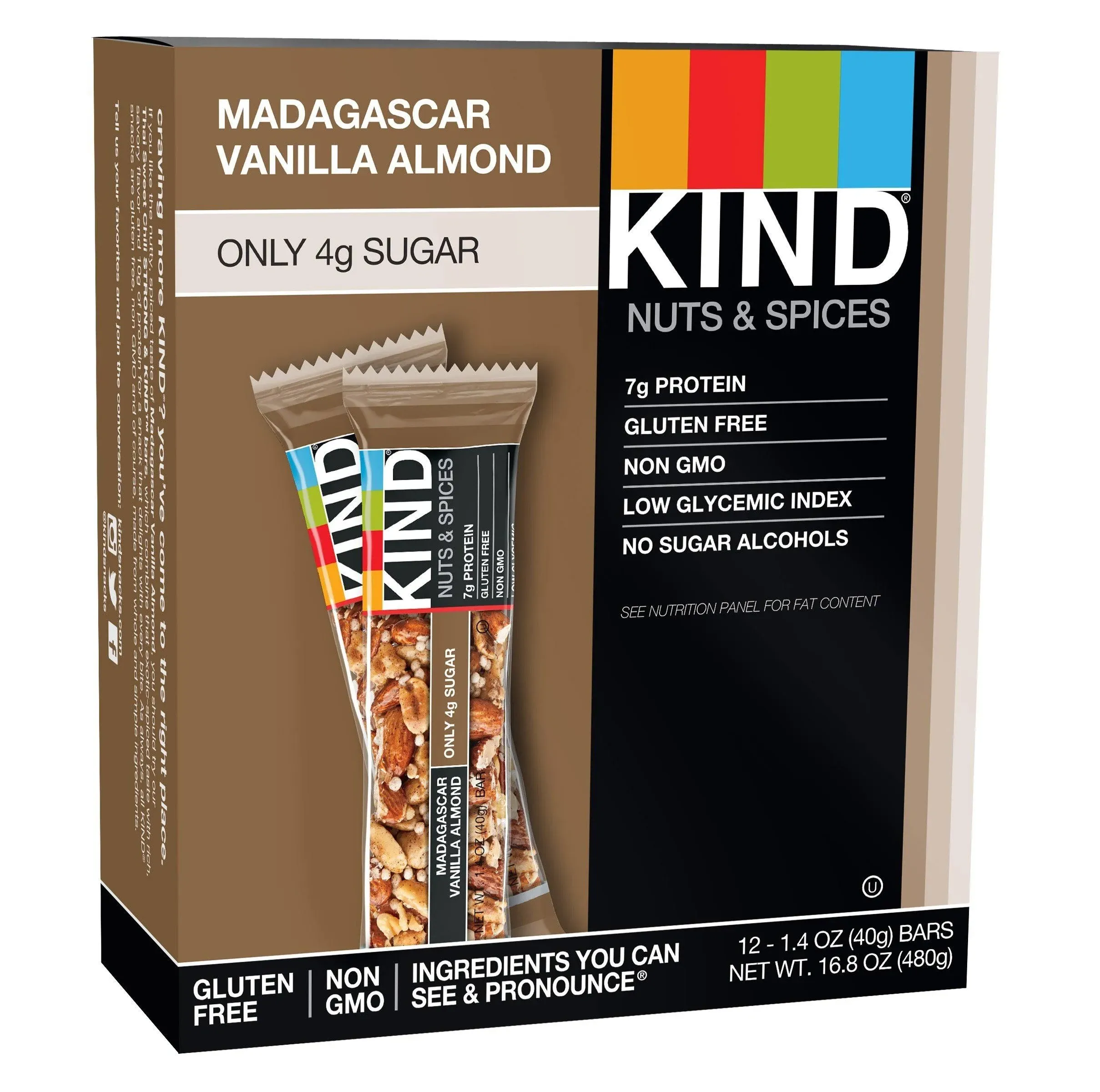 Kind Bars Madagascar Vanilla Almond Gluten Free 1.4 Ounce Bars 12 Count