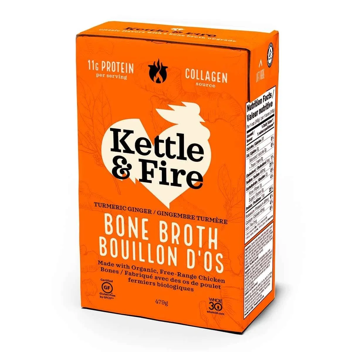 Kettle &amp; Fire Chicken Bone Broth Turmeric Ginger, 454mL