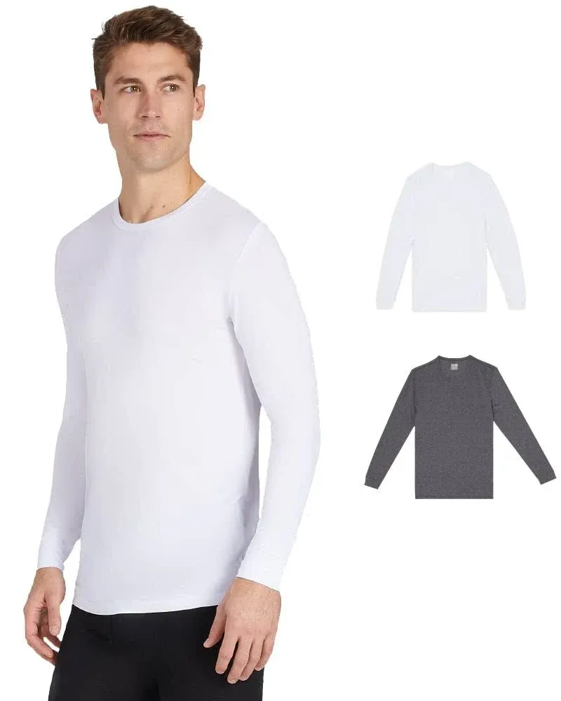 32 DEGREES Men&#039;s Heat Long Sleeve Crew Neck Tee, 2 PACK White/Charcoal Size: L