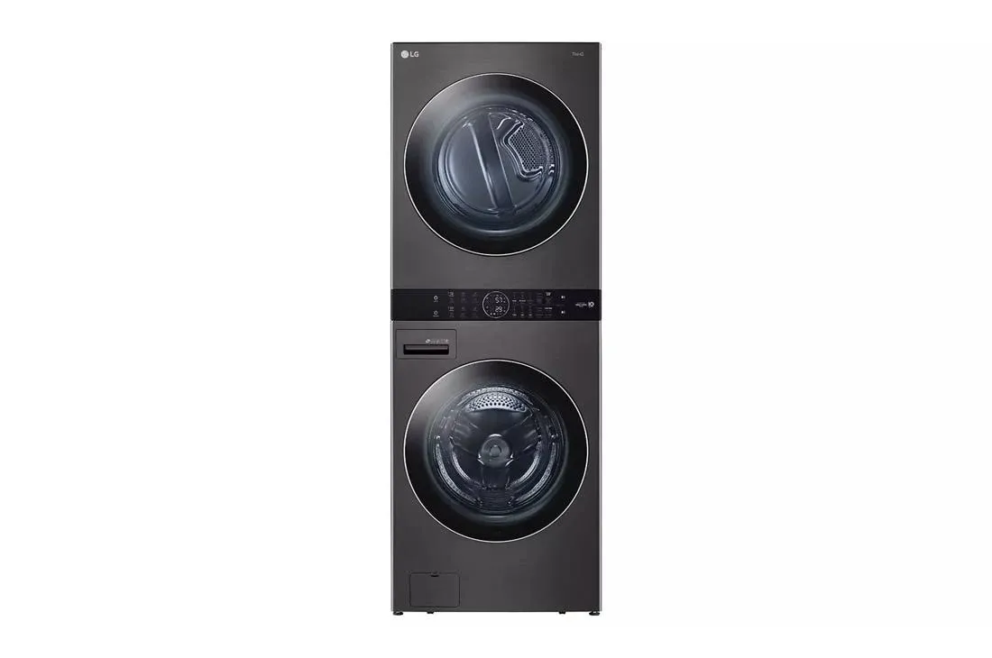 Single Unit Front Load LG WashTower with Center Control 4.5 Cu. ft. Washer and 7.4 Cu. ft. Electric Dryer Black Steel WKEX200HBA