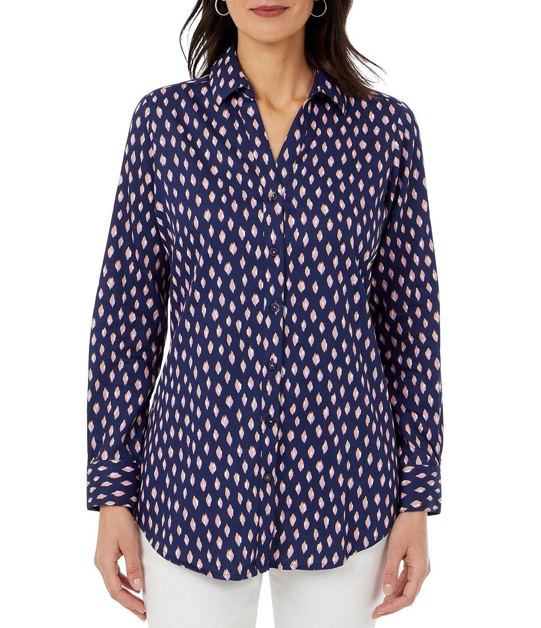 Foxcroft Faith Ikat Dot Print Shirt