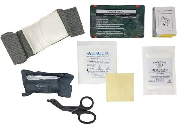 Hemorrhage Trauma Pack with Chest Seal + Combat Emergency Bandage + AllaQuix Stop Bleeding Gauze