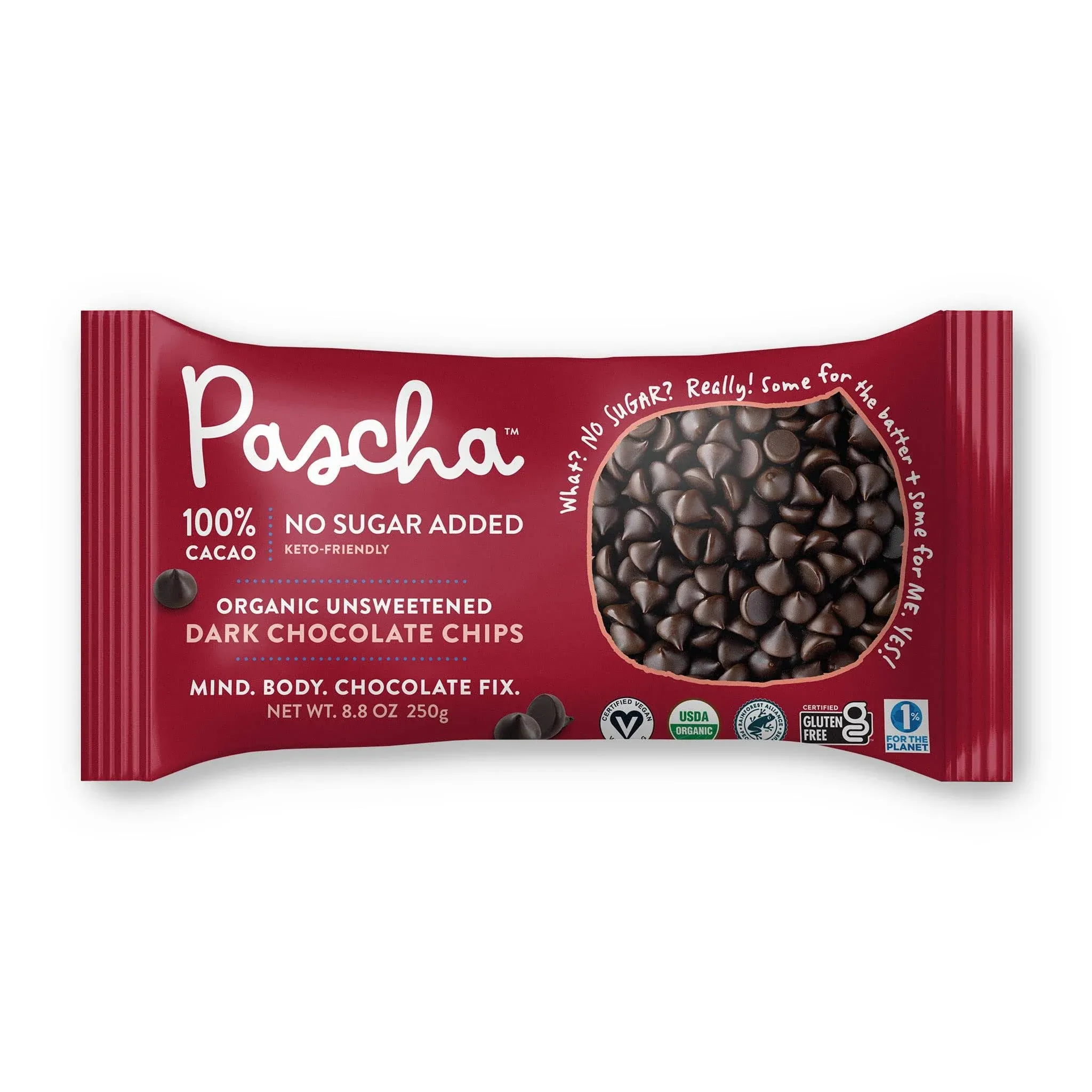 Pascha Dark Chocolate Chips, Organic, Unsweetened - 8.8 oz