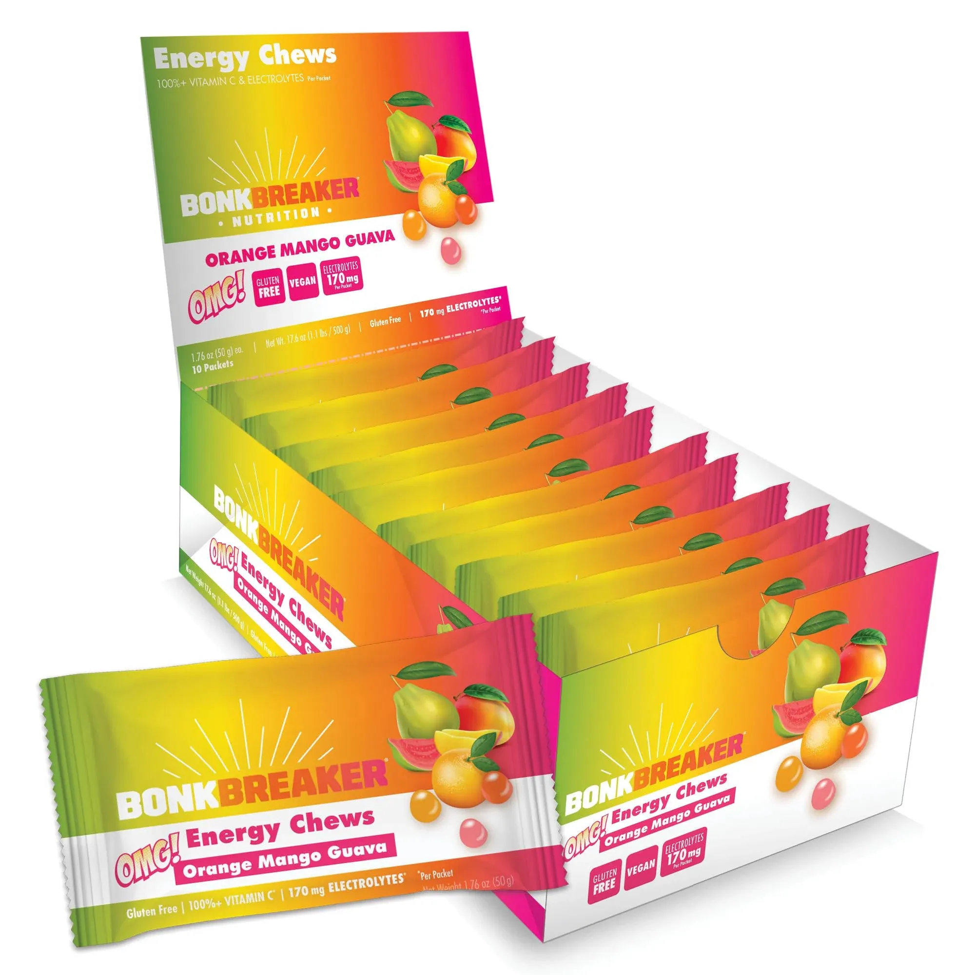 Bonk Breaker Energy Chews, Orange/Mango/Guava (omg) Box/10