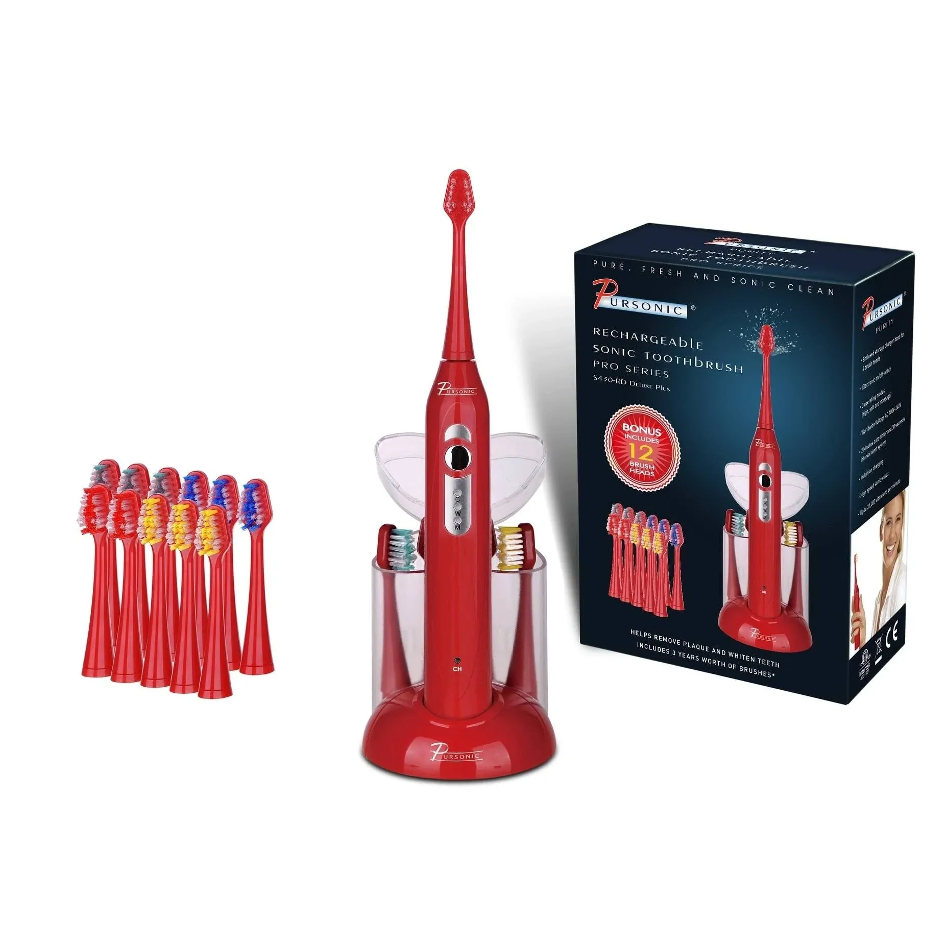 Pursonic Pursonic 15-piece Electric Sonic Toothbrush In Red Lowes.com