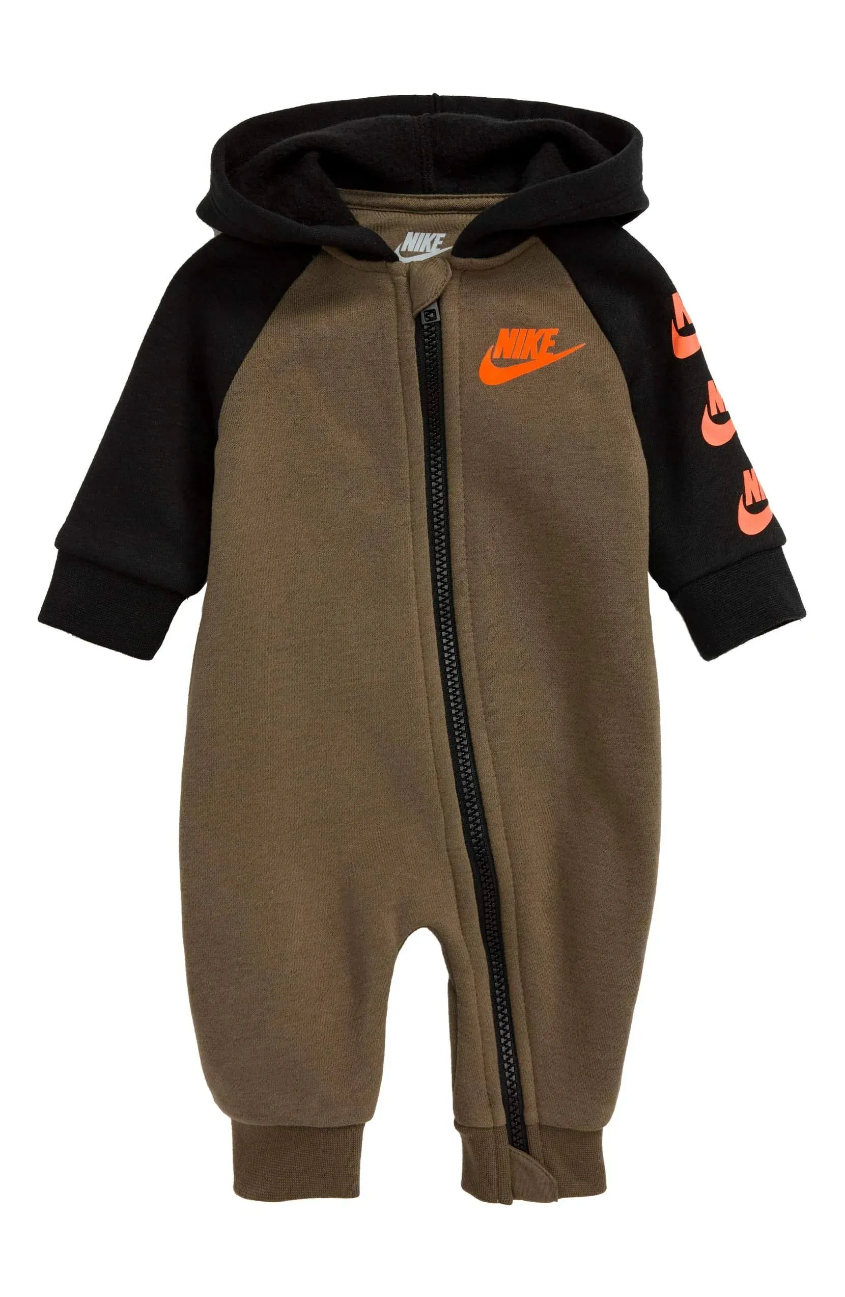 Nike Baby`s Futura Long Sleeve Full Zip Hooded Coverall (Medium Olive(56F869-E6F)/Black, 9 Months)