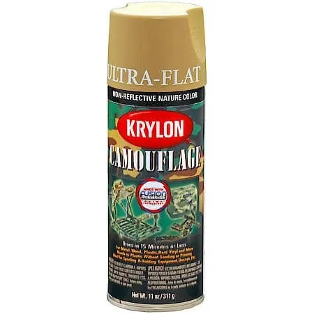 Camouflage Spray Paint: Khaki, Aerosol, Ultra-Flat, Non-Reflective, Bonds to Plastic, 11 Oz