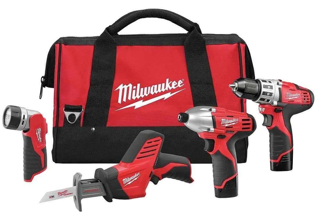 Milwaukee M12 12V Cordless Lithium-Ion, 4-Tool Combo Kit 