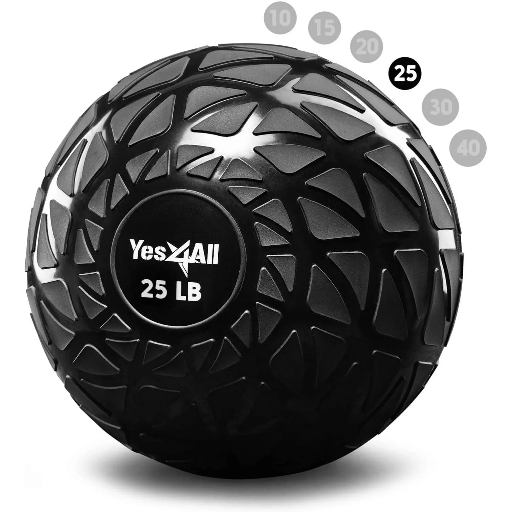 Yes4all Dynamic Slam Ball, PVC Sand Filled Medicine Ball, 10-40lbs Weight Ball - Black 25lbs, Size: 25 lbs