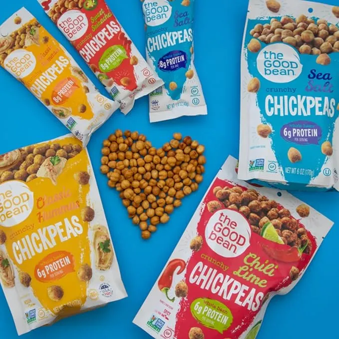 The Good Bean Crunchy Chickpeas - Sea Salt - (50 Pack) 0.75 oz Bag - Roasted Chickpea Beans - Vegan Snack with Good Source of Plant Protein and Fiber