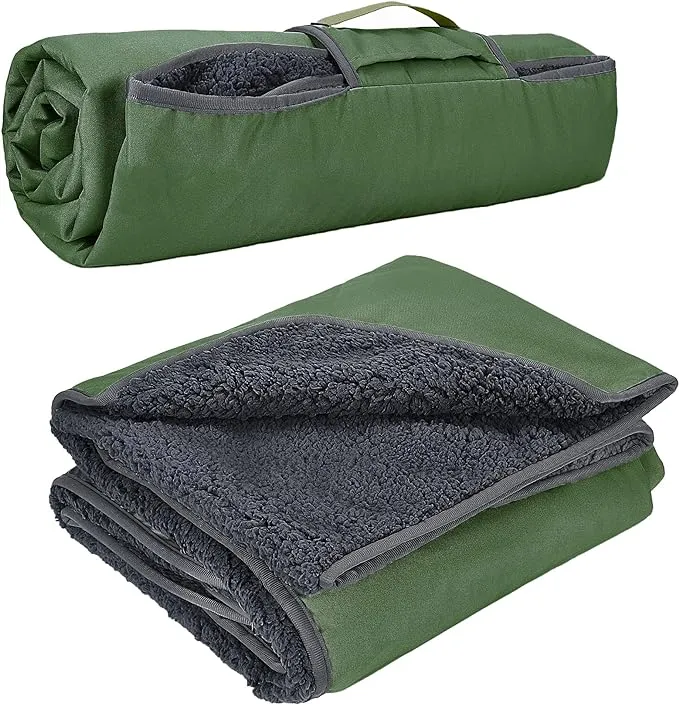 Tirrinia Waterproof Outdoor Blanket with Sherpa lining, Windproof Triple Layers