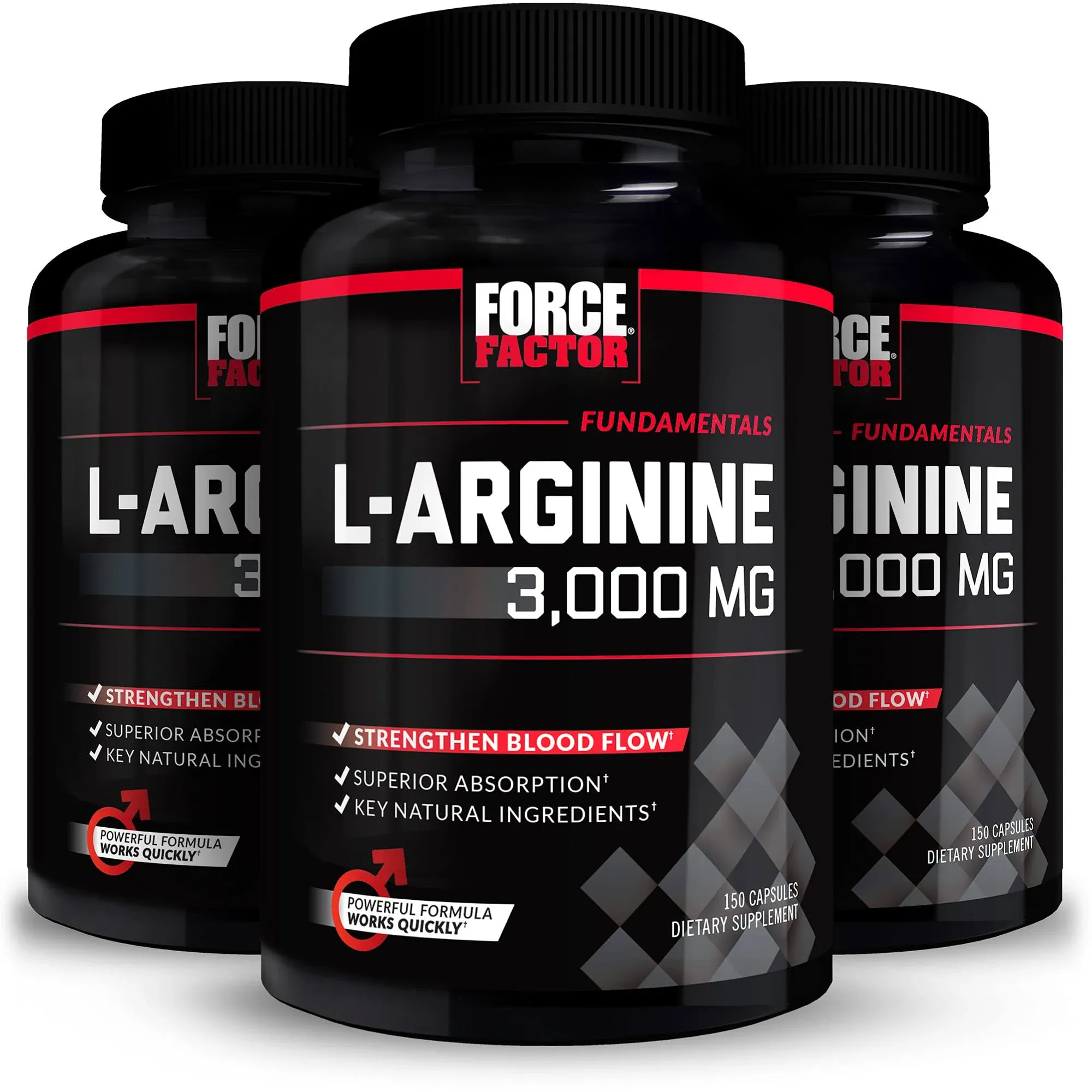 Force Factor L-Arginine,3-Pack,Nitric Oxide Supplement with Bioperine to Help Build Muscle & Support Stronger Blood Flow,Circulation,Nutrient