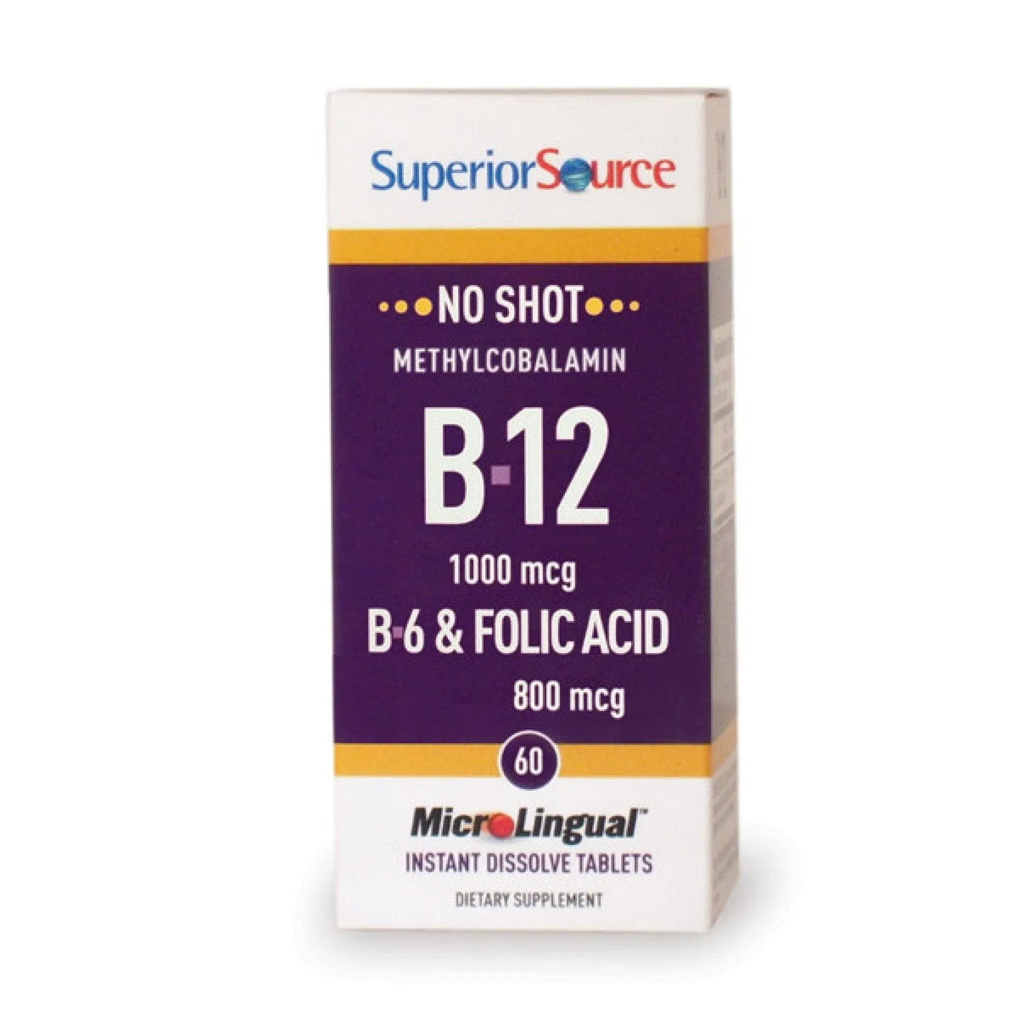 Superior Source No Shot Methylcobalamin B12/B6/Folic Acid 60 Tablets