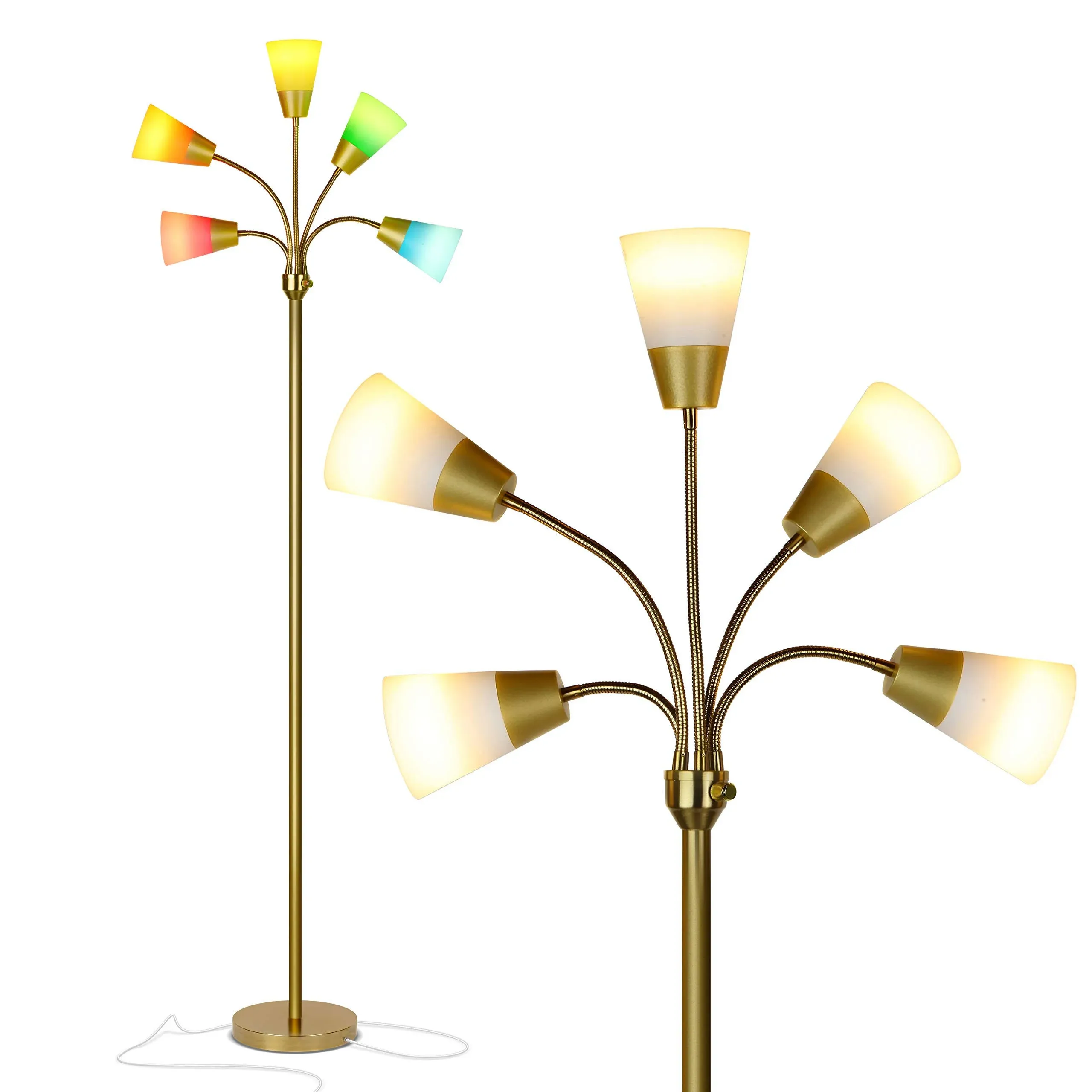 Brightech Floor Lamp 78&#034; 5 Interchangeabl<wbr/>e LED Standard White Shades Color Brass