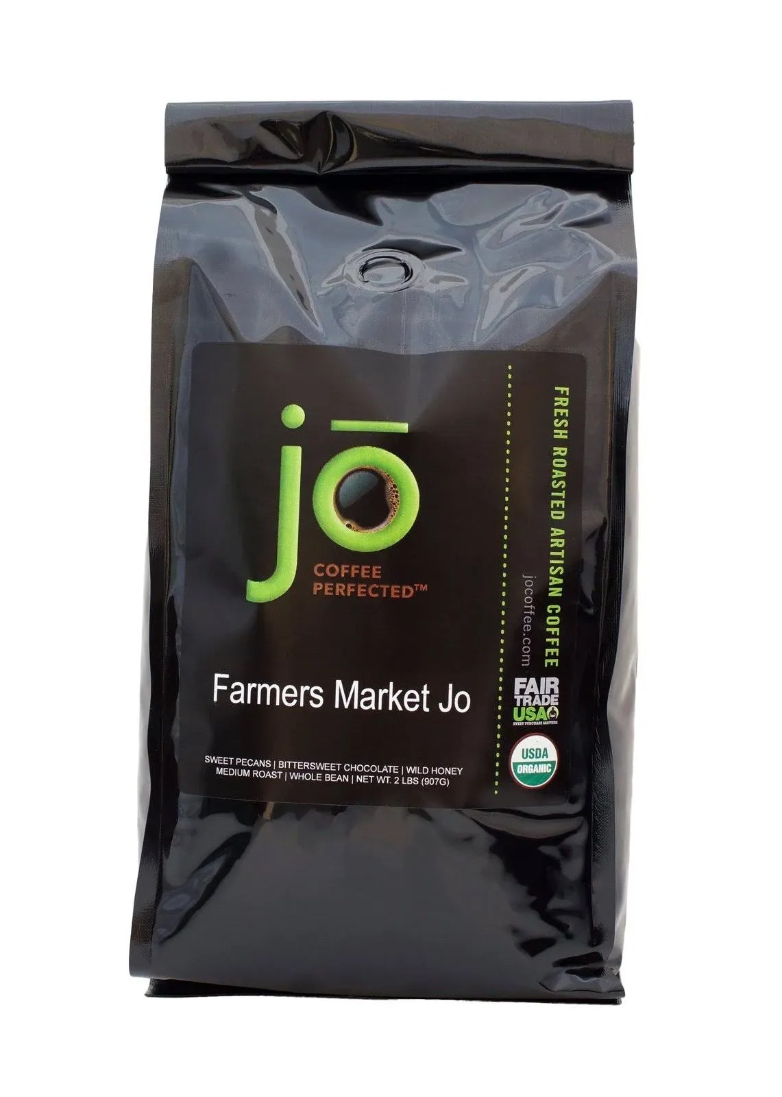 Farmers Market Jo: 2 lb, Organic Whole Bean Coffee, Light Medium Roast, USDA Certified Organic, Non-GMO, Fair Trade Certified, Gluten Free, Gourmet