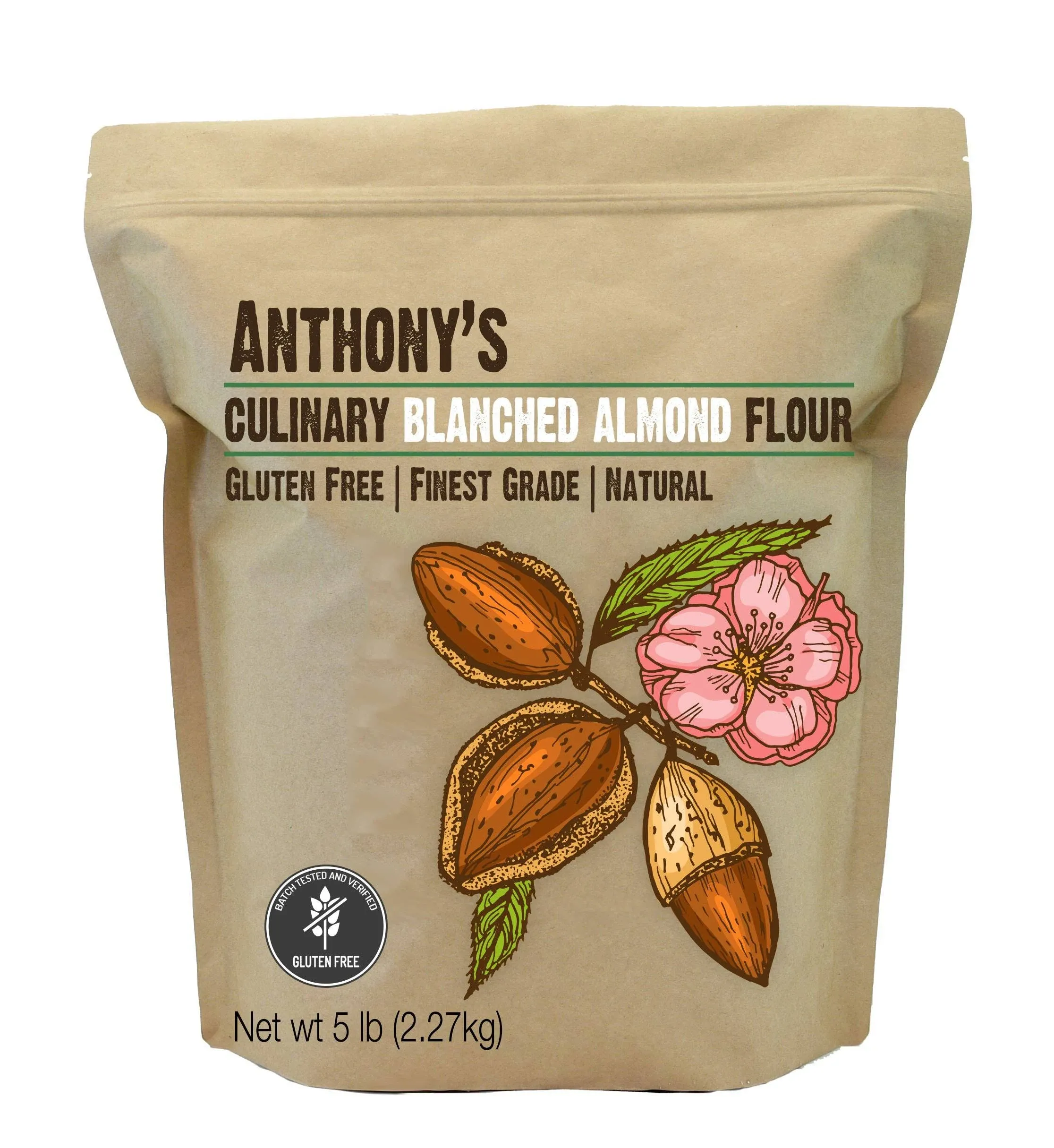 Anthony's Almond Meal Flour, Natural Unblanched, 5 lb, Batch Tested Gluten Free, Keto Friendly