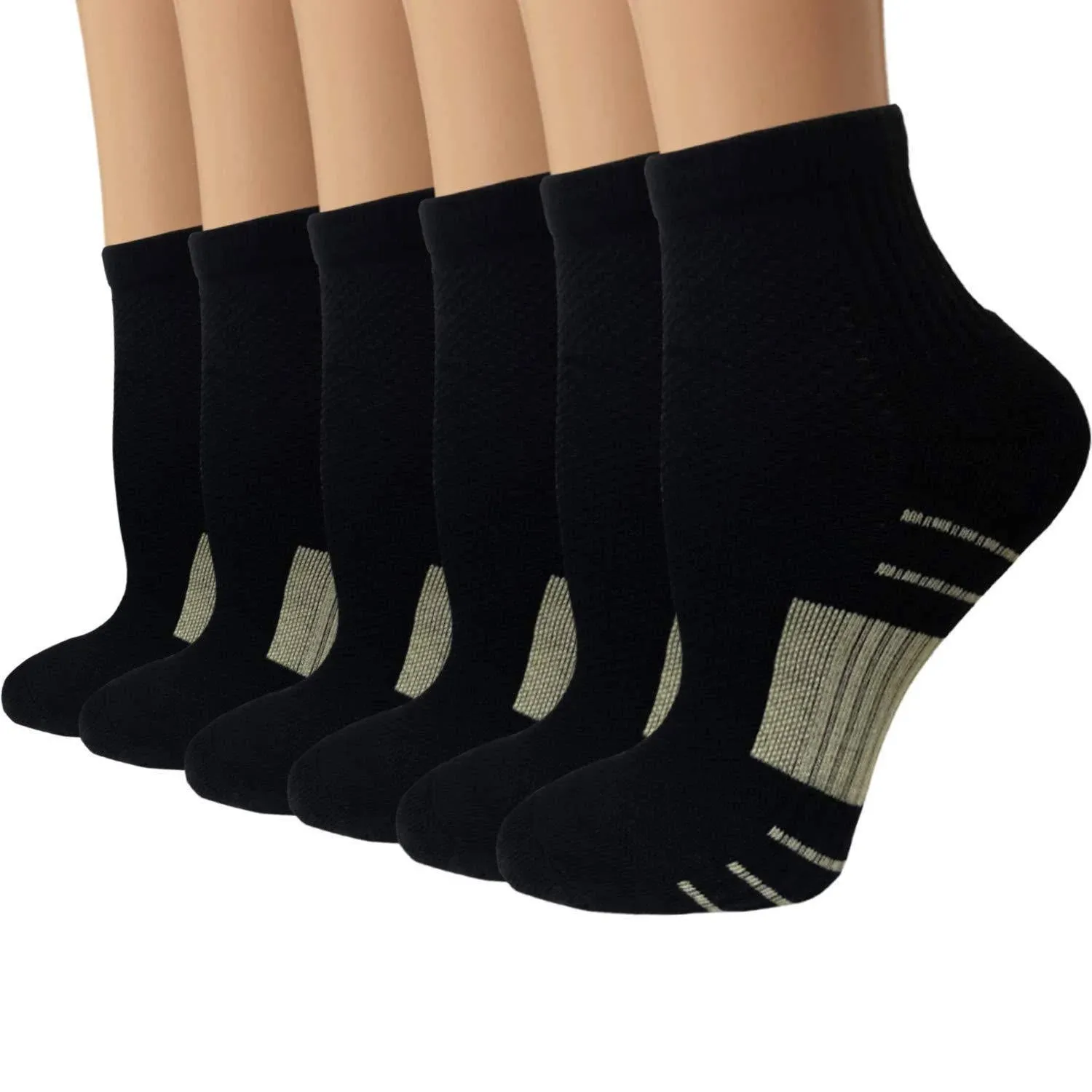 Sooverki Copper Compression Socks Women and Men 6 Pairs - Circulation Arch Support Plantar Fasciitis Running Ankle Socks