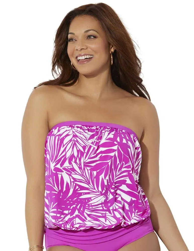 Swimsuits for All Women's Plus Size Bandeau Blouson Tankini Top