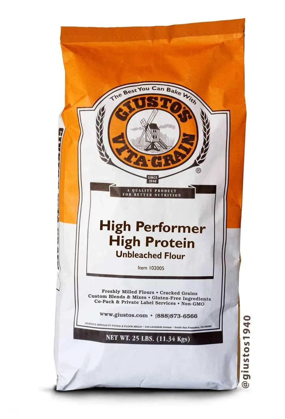 Giusto's Vita-Grain High Performer High Protein Unbleached Bread Flour, 25lb Bag