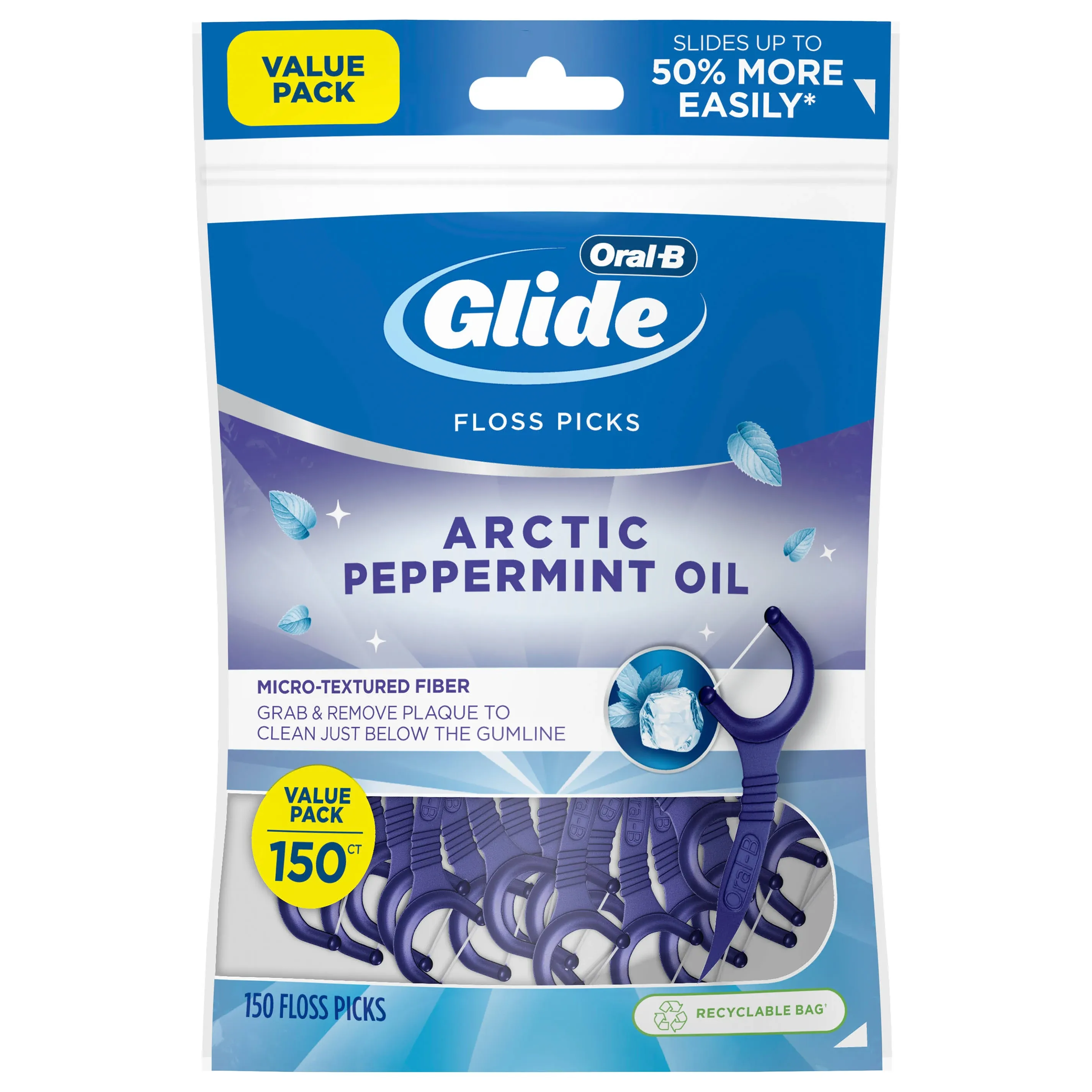 Oral B Glide Floss Picks, Arctic Peppermint Oil, Value Pack - 150 floss picks